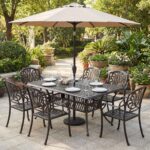 Costway Tavolo da giardino con foro ombrellone da 5,3 cm 151 x 91 x 73 cm, Tavolo da pranzo esterno per patio cortile e bordo piscina Rosso - immagine 3