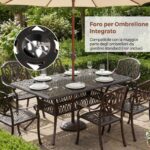 Costway Tavolo da giardino con foro ombrellone da 5,3 cm 151 x 91 x 73 cm, Tavolo da pranzo esterno per patio cortile e bordo piscina Rosso - immagine 8