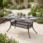 Costway Tavolo da giardino con foro ombrellone da 5,3 cm 151 x 91 x 73 cm, Tavolo da pranzo esterno per patio cortile e bordo piscina Rosso - immagine 2