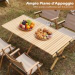 Costway Tavolo da picnic pieghevole e portatile a 4-6 posti, Tavolo da campeggio in legno massello con piano arrotolabile Naturale - immagine 7