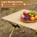 Costway Tavolo da picnic pieghevole e portatile a 4-6 posti, Tavolo da campeggio in legno massello con piano arrotolabile Naturale - immagine 8