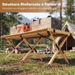 Costway Tavolo da picnic pieghevole e portatile a 4-6 posti, Tavolo da campeggio in legno massello con piano arrotolabile Naturale - immagine 9