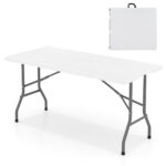 Costway Tavolo pieghevole da 152 cm per 4-6 persone per campeggio BBQ feste, Tavolo da pranzo per interni ed esterni Bianco