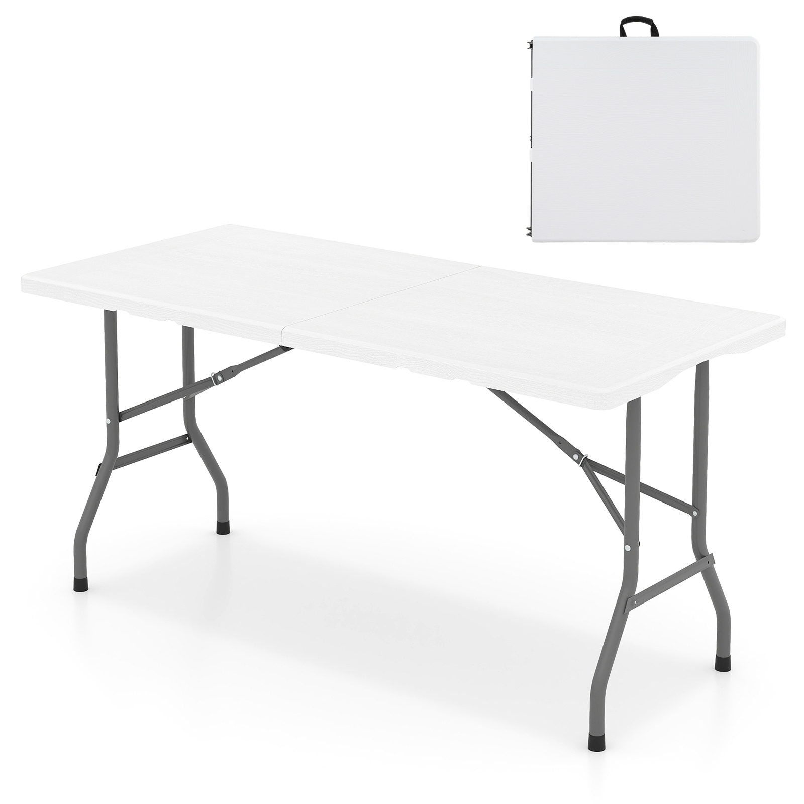 Tavolo-pieghevole-da-152-cm-per-4-6-persone-per-campeggio-BBQ-feste-mediaId104439980-1777433770.jpg Costway Tavolo pieghevole da 152 cm per 4-6 persone per campeggio BBQ feste, Tavolo da pranzo per interni ed esterni Bianco - immagine 1