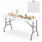 Costway Tavolo pieghevole da 152 cm per 4-6 persone per campeggio BBQ feste, Tavolo da pranzo per interni ed esterni Bianco - immagine 5