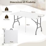 Costway Tavolo pieghevole da 152 cm per 4-6 persone per campeggio BBQ feste, Tavolo da pranzo per interni ed esterni Bianco - immagine 6