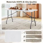 Costway Tavolo pieghevole da 152 cm per 4-6 persone per campeggio BBQ feste, Tavolo da pranzo per interni ed esterni Bianco - immagine 7