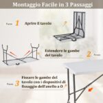 Costway Tavolo pieghevole da 152 cm per 4-6 persone per campeggio BBQ feste, Tavolo da pranzo per interni ed esterni Bianco - immagine 8