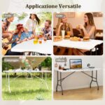 Costway Tavolo pieghevole da 152 cm per 4-6 persone per campeggio BBQ feste, Tavolo da pranzo per interni ed esterni Bianco - immagine 11