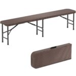 Costway Tavolo pieghevole portatile da 180 cm e panca pieghevole in plastica, Tavolo da campeggio e sedile portatile pieghevole a metà Marrone - immagine 7