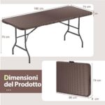 Costway Tavolo pieghevole portatile da 180 cm e panca pieghevole in plastica, Tavolo da campeggio e sedile portatile pieghevole a metà Marrone - immagine 8
