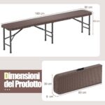 Costway Tavolo pieghevole portatile da 180 cm e panca pieghevole in plastica, Tavolo da campeggio e sedile portatile pieghevole a metà Marrone - immagine 9