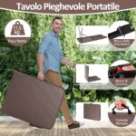 Costway Tavolo pieghevole portatile da 180 cm e panca pieghevole in plastica, Tavolo da campeggio e sedile portatile pieghevole a metà Marrone - immagine 11