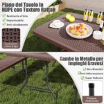 Costway Tavolo pieghevole portatile da 180 cm e panca pieghevole in plastica, Tavolo da campeggio e sedile portatile pieghevole a metà Marrone - immagine 12
