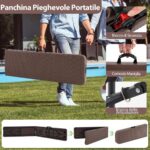 Costway Tavolo pieghevole portatile da 180 cm e panca pieghevole in plastica, Tavolo da campeggio e sedile portatile pieghevole a metà Marrone - immagine 15