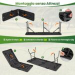 Costway Tavolo pieghevole portatile da 180 cm e panca pieghevole in plastica, Tavolo da campeggio e sedile portatile pieghevole a metà Nero - immagine 8