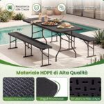 Costway Tavolo pieghevole portatile da 180 cm e panca pieghevole in plastica, Tavolo da campeggio e sedile portatile pieghevole a metà Nero - immagine 10