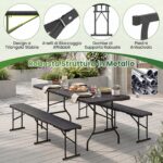 Costway Tavolo pieghevole portatile da 180 cm tavolo pieghevole in HDPE, Tavolo da campeggio con meccanismo di blocco sicuro Nero - immagine 9