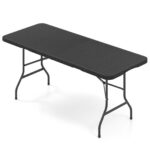 Costway Tavolo pieghevole portatile da 180 cm tavolo pieghevole in HDPE, Tavolo da campeggio con meccanismo di blocco sicuro Nero - immagine 5