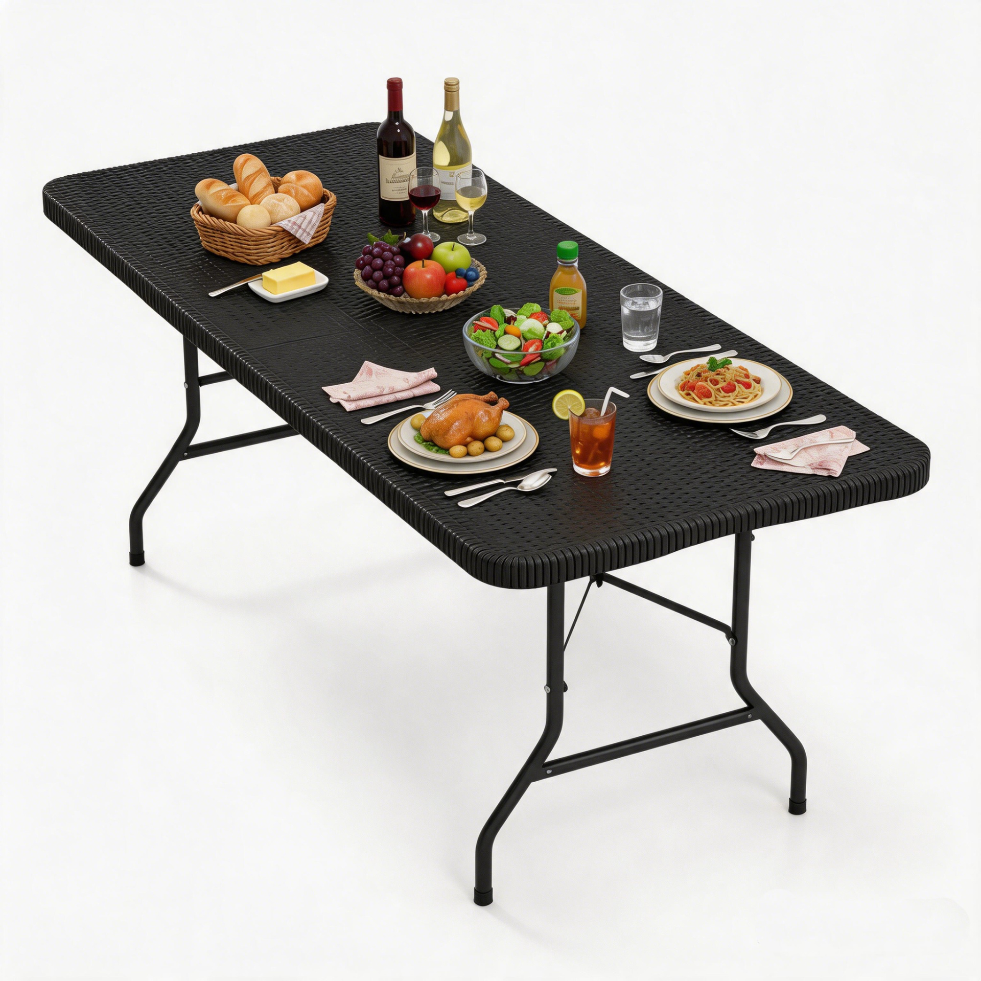 Tavolo-pieghevole-portatile-da-180-cm-tavolo-pieghevole-in-HDPE-mediaId105192959-1784687594.jpg Costway Tavolo pieghevole portatile da 180 cm tavolo pieghevole in HDPE, Tavolo da campeggio con meccanismo di blocco sicuro Nero - immagine 1