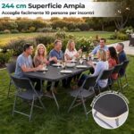 Costway Tavolo pieghevole portatile da 245 cm per esterni con maniglia, Tavolo pieghevole a metà con capacità di 160 kg e piano in HDPE Nero - immagine 7