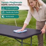 Costway Tavolo pieghevole portatile da 245 cm per esterni con maniglia, Tavolo pieghevole a metà con capacità di 160 kg e piano in HDPE Nero - immagine 8
