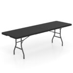 Costway Tavolo pieghevole portatile da 245 cm per esterni con maniglia, Tavolo pieghevole a metà con capacità di 160 kg e piano in HDPE Nero
