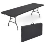 Costway Tavolo pieghevole portatile da 245 cm per esterni con maniglia, Tavolo pieghevole a metà con capacità di 160 kg e piano in HDPE Nero - immagine 5