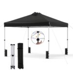 Costway Tenda a gazebo 3x3 m con installazione istantanea e tettuccio argento, Gazebo portatile completo di accessori per campeggio ed eventi Nero - immagine 9