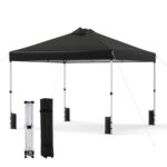 Costway Tenda a gazebo 3x3 m con installazione istantanea e tettuccio argento, Gazebo portatile completo di accessori per campeggio ed eventi Nero