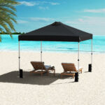 Costway Tenda a gazebo 3x3 m con installazione istantanea e tettuccio argento, Gazebo portatile completo di accessori per campeggio ed eventi Nero - immagine 4