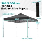 Costway Tenda a gazebo 3x3 m con installazione istantanea e tettuccio argento, Gazebo portatile completo di accessori per campeggio ed eventi Nero - immagine 5