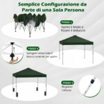 Costway Tenda a gazebo 3x3 m con installazione istantanea e tettuccio argento, Gazebo portatile completo di accessori per campeggio ed eventi Verde - immagine 6