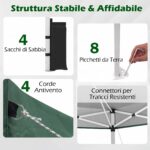 Costway Tenda a gazebo 3x3 m con installazione istantanea e tettuccio argento, Gazebo portatile completo di accessori per campeggio ed eventi Verde - immagine 10
