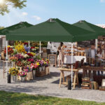 Costway Tenda a gazebo 3x3 m con installazione istantanea e tettuccio argento, Gazebo portatile completo di accessori per campeggio ed eventi Verde - immagine 2