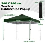 Costway Tenda a gazebo 3x3 m con installazione istantanea e tettuccio argento, Gazebo portatile completo di accessori per campeggio ed eventi Verde - immagine 5