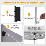 Costway Tenda a gazebo 3x3 m con installazione istantanea e tettuccio argento, Gazebo portatile completo di accessori per campeggio ed eventi Grigio - immagine 10