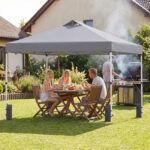 Costway Tenda a gazebo 3x3 m con installazione istantanea e tettuccio argento, Gazebo portatile completo di accessori per campeggio ed eventi Grigio - immagine 3