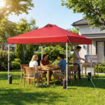 Costway Tenda a gazebo 3x3 m con installazione istantanea e tettuccio argento, Gazebo portatile completo di accessori per campeggio ed eventi Rosso - immagine 3