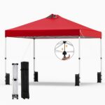 Costway Tenda a gazebo 3x3 m con installazione istantanea e tettuccio argento, Gazebo portatile completo di accessori per campeggio ed eventi Rosso - immagine 10