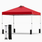 Costway Tenda a gazebo 3x3 m con installazione istantanea e tettuccio argento, Gazebo portatile completo di accessori per campeggio ed eventi Rosso