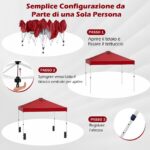Costway Tenda a gazebo 3x3 m con installazione istantanea e tettuccio argento, Gazebo portatile completo di accessori per campeggio ed eventi Rosso - immagine 6