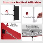 Costway Tenda a gazebo 3x3 m con installazione istantanea e tettuccio argento, Gazebo portatile completo di accessori per campeggio ed eventi Rosso - immagine 8