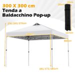 Costway Tenda a gazebo 3x3 m con installazione istantanea e tettuccio argento, Gazebo portatile completo di accessori per campeggio ed eventi Bianco - immagine 5