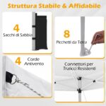 Costway Tenda a gazebo 3x3 m con installazione istantanea e tettuccio argento, Gazebo portatile completo di accessori per campeggio ed eventi Bianco - immagine 6