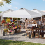 Costway Tenda a gazebo 3x3 m con installazione istantanea e tettuccio argento, Gazebo portatile completo di accessori per campeggio ed eventi Bianco - immagine 2