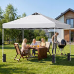 Costway Tenda a gazebo 3x3 m con installazione istantanea e tettuccio argento, Gazebo portatile completo di accessori per campeggio ed eventi Bianco - immagine 3