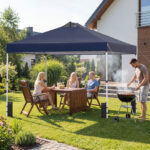 Costway Tenda a gazebo 3x3 m con installazione istantanea e tettuccio argento, Gazebo portatile completo di accessori per campeggio ed eventi Blu - immagine 3