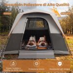 Costway Tenda da Campeggio 5-6 Persone con Tettoia Rimovibile e 4 Finestre, Tenda da Esterno con 2 Lucernari 8 Picchetti e Borsa Grigio - immagine 4