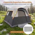 Costway Tenda da Campeggio 5-6 Persone con Tettoia Rimovibile e 4 Finestre, Tenda da Esterno con 2 Lucernari 8 Picchetti e Borsa Grigio - immagine 7